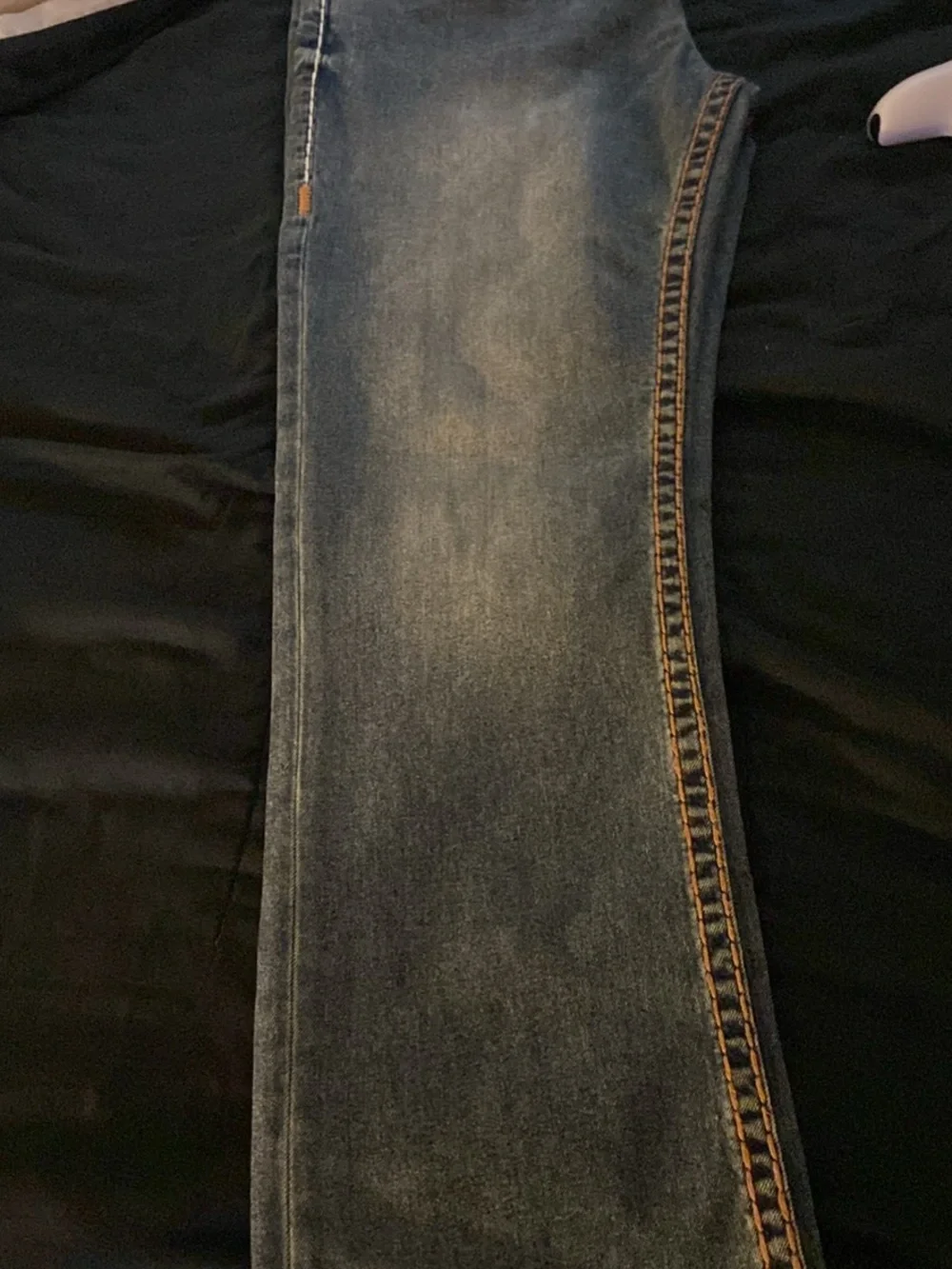 True Religion Men’s Light Blue Denim Slim Jeans with Contrast Stitching